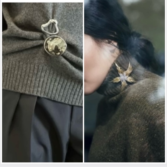 Vintage handmade locally brooch / Rust Gold & Mystard Yellow / Minimalist - Picture 8 of 10